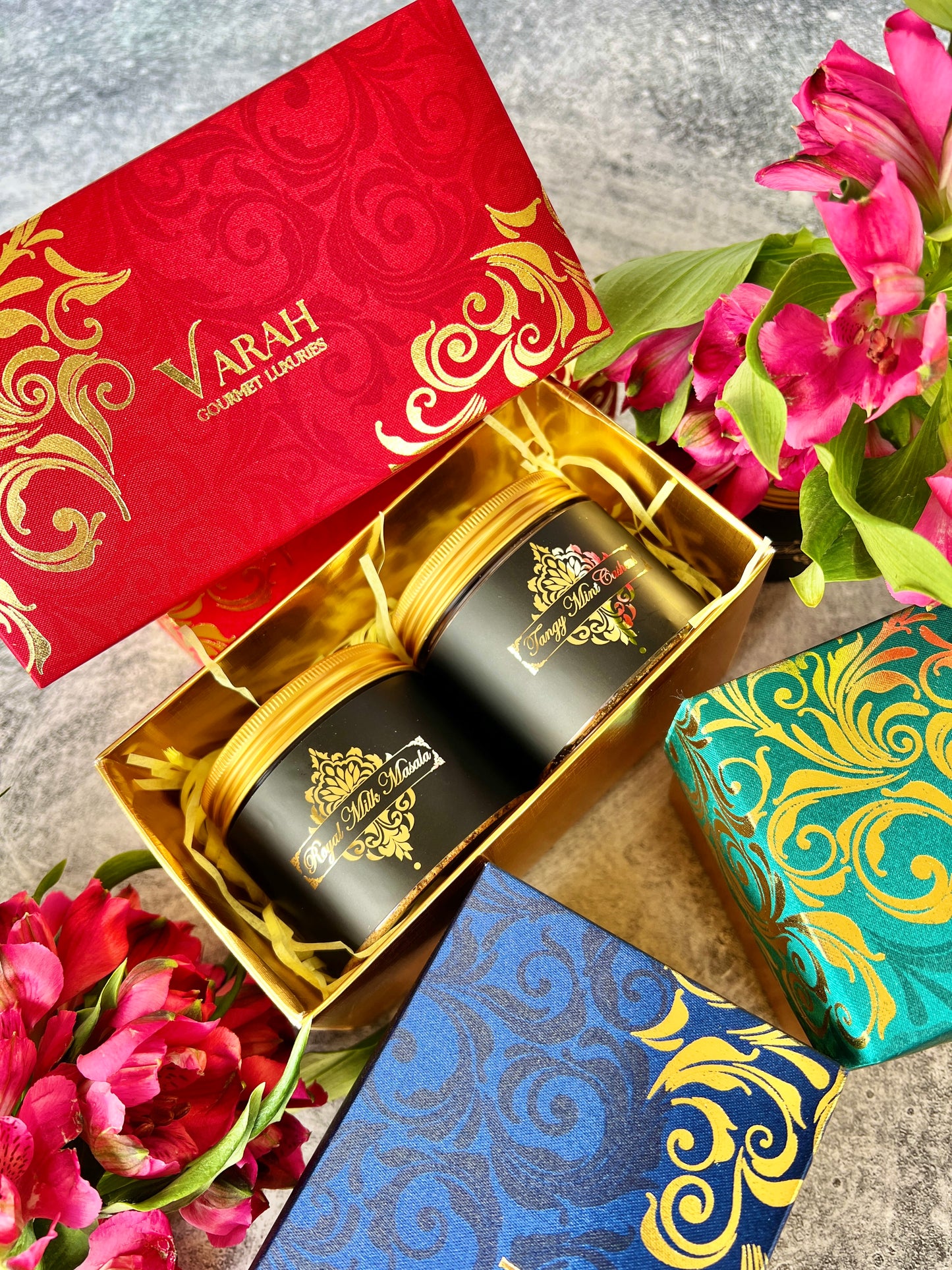 2 Varah Snack Jars in a gold foiled gift box