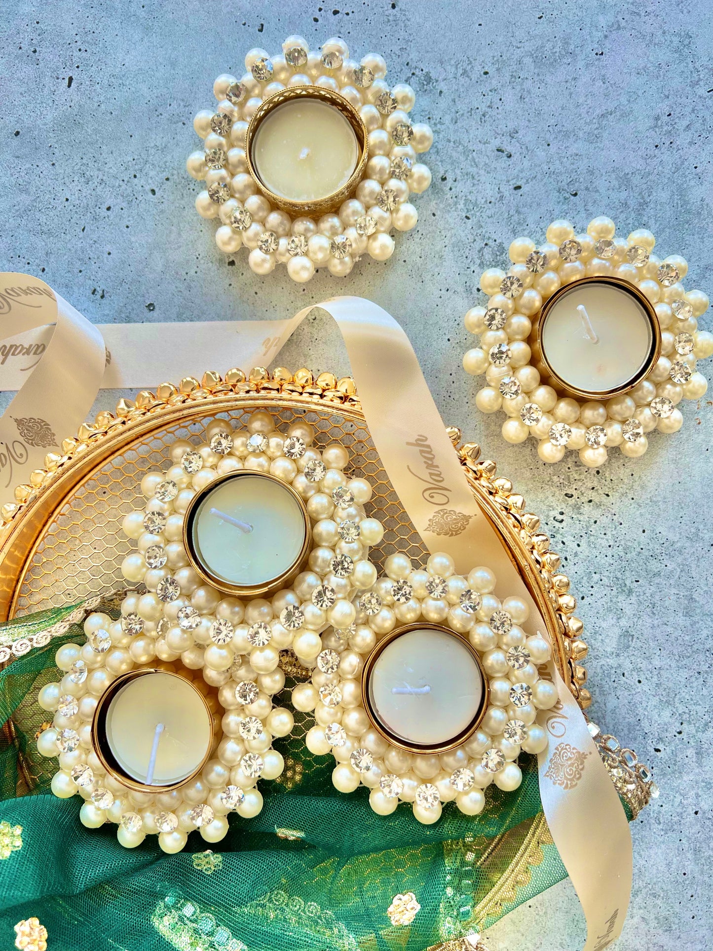 Pearl & Diamond tea light holders