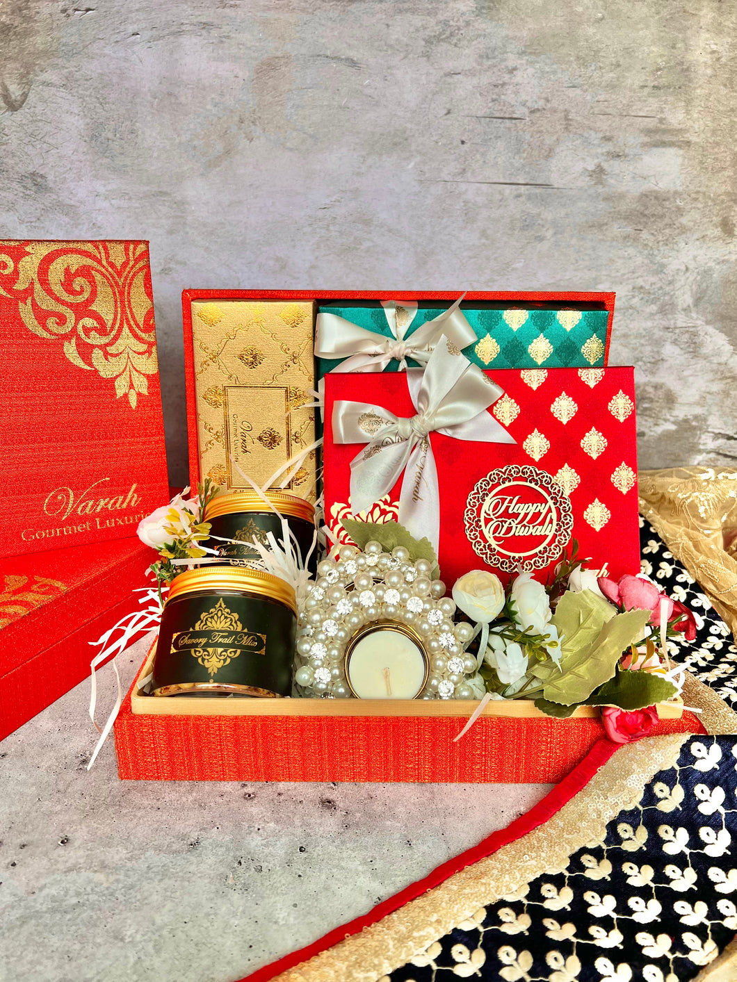 Diwali Kesariya Gourmet Hamper - in a Keepsake Jewelry Box