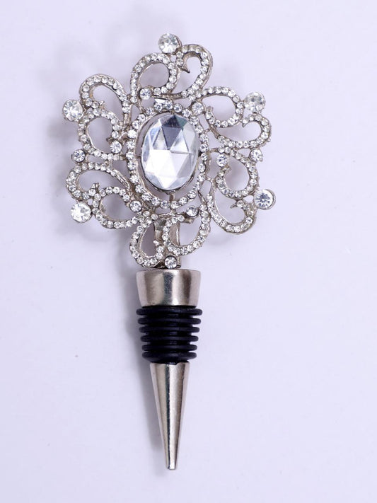 Varah Lily Wine Stopper - Chrome stopper adorned with faux diamonds